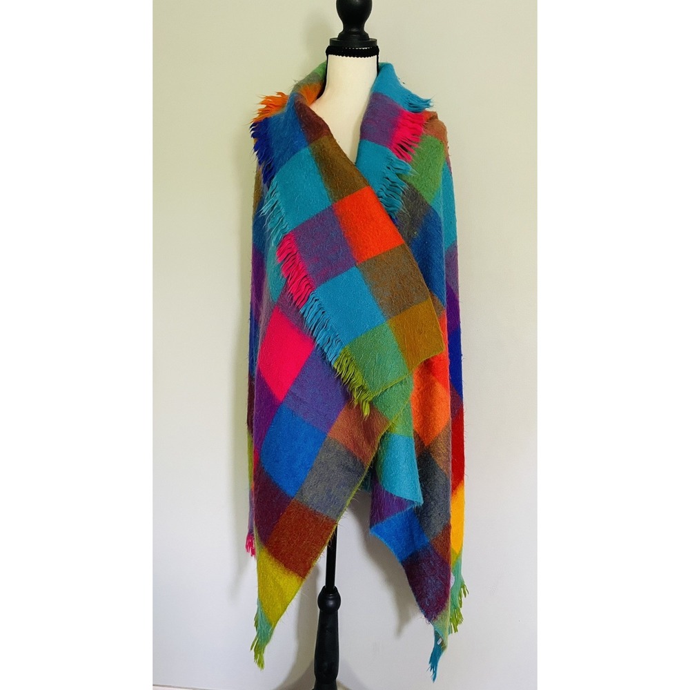 Pokoloko Alpaca Blend Made In Ecuador Colorful Check Fringe Wrap/Throw 45Wx67L
